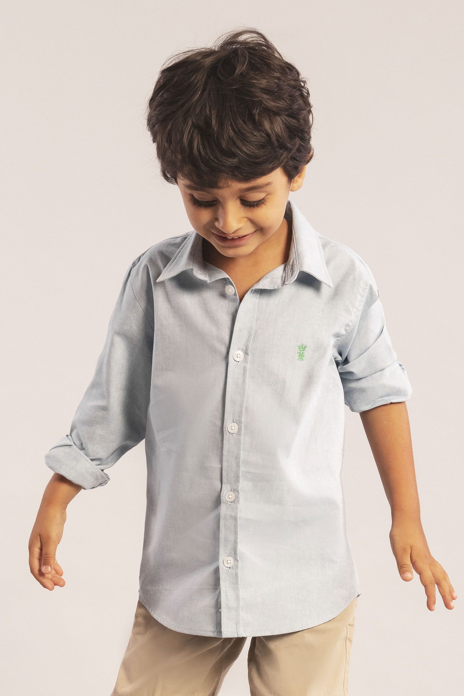 Camisa Infantil Oxford Comfort - Azul Claro