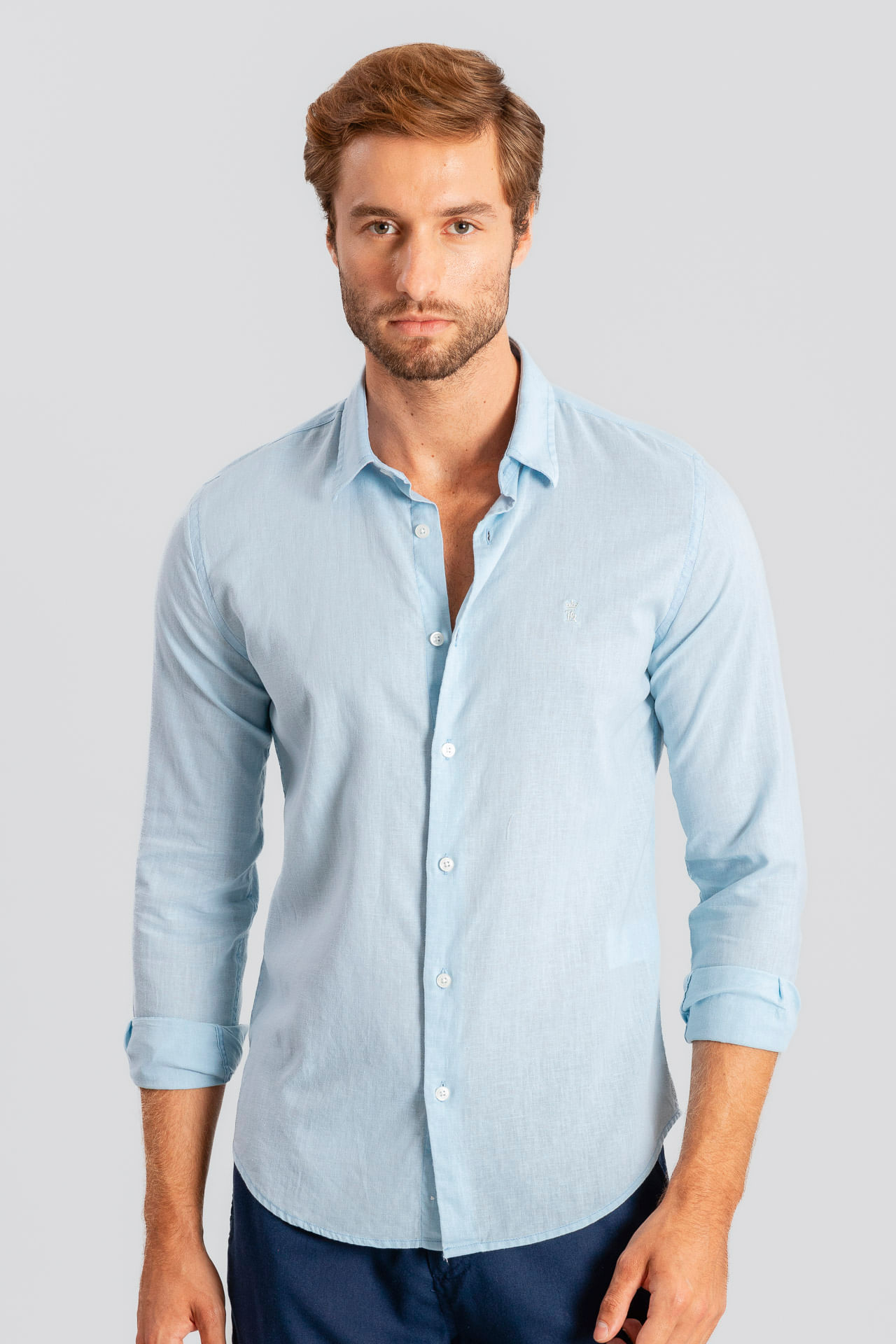 Camisa Manga Longa Linho S25 - Azul Claro