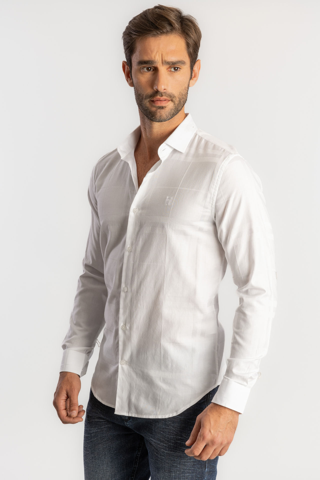 Camisa Maxi Xadrez Algodão Egípcio W25 - Branco