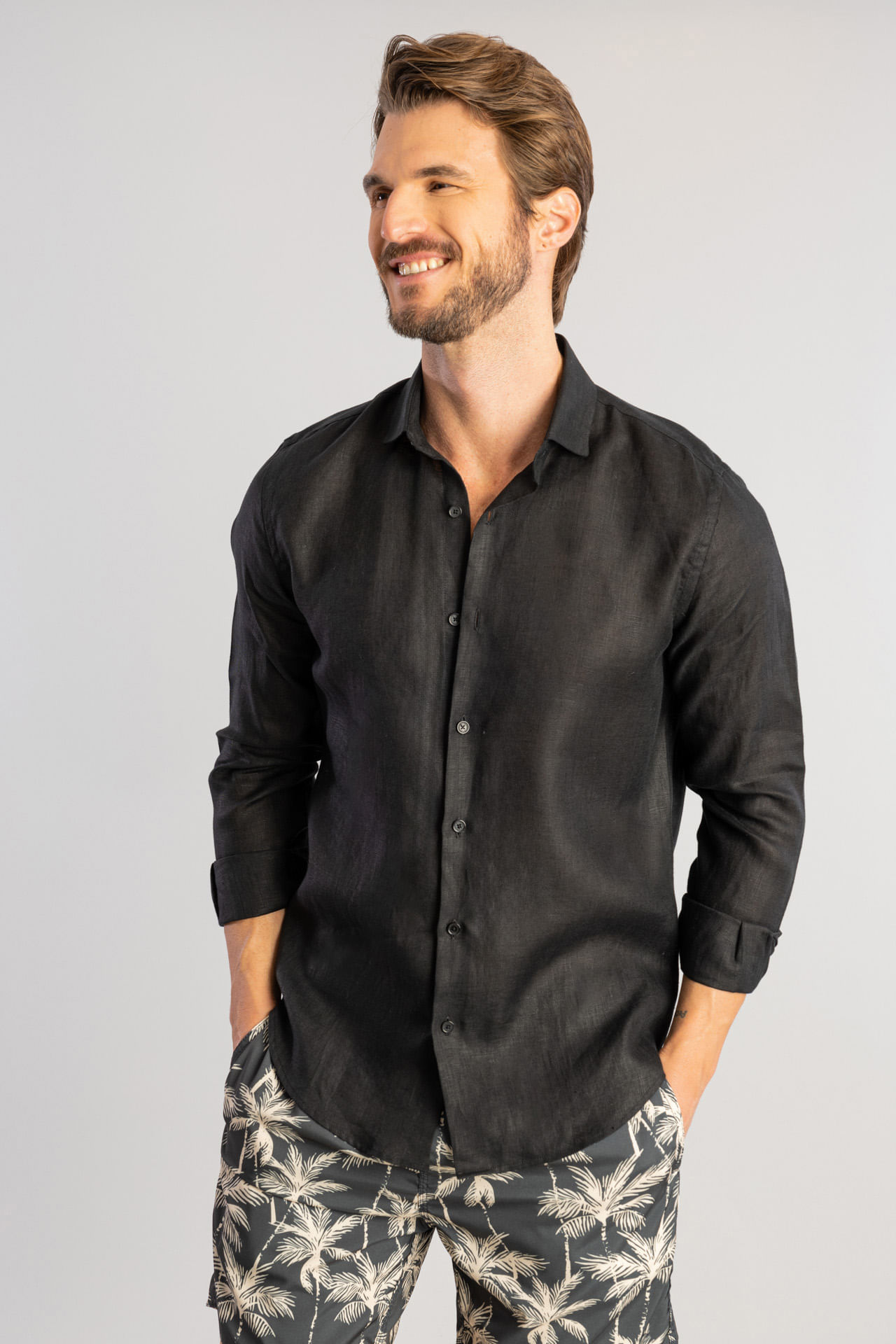Camisa Linho Puro W25 - Preto