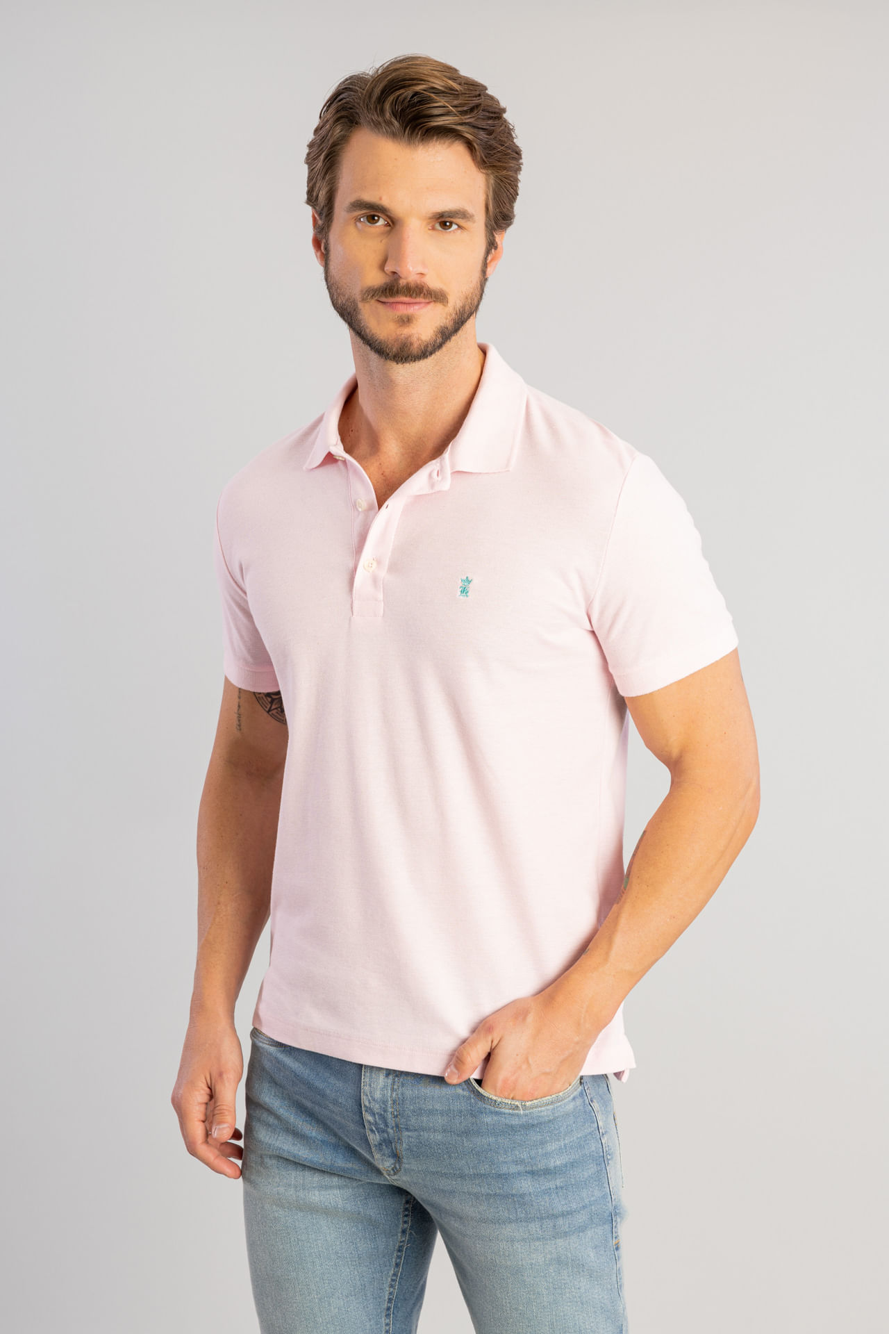 Camisa Polo Básica Piquet W25 - Rosa Claro