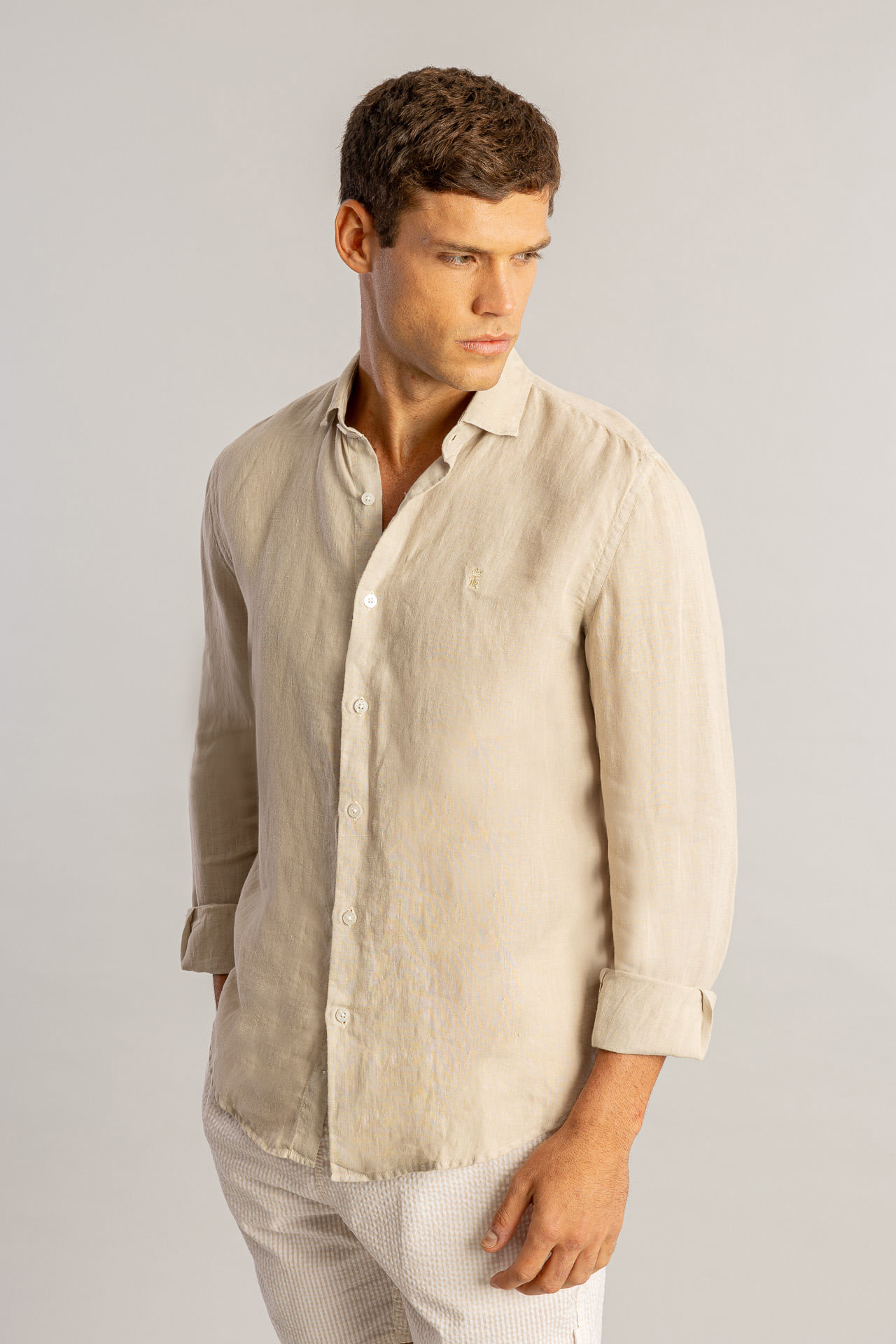 Camisa Linho Puro Tinturado S26 - Areia