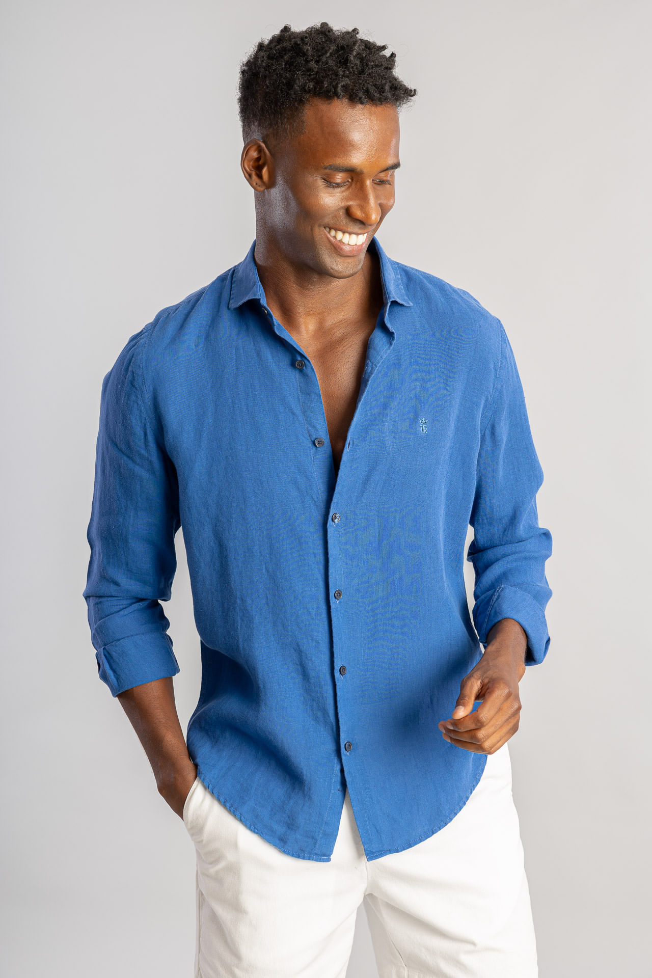 Camisa Linho Puro Tinturado S26 - Azul Royal