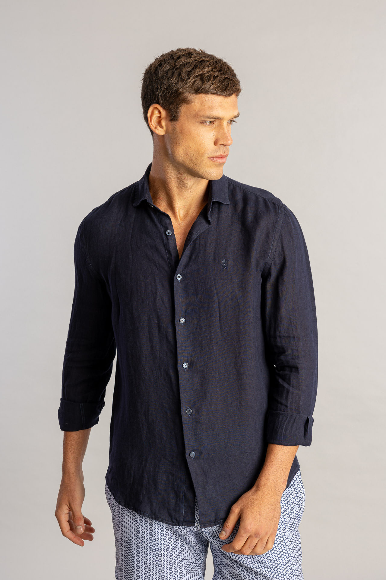Camisa Linho Puro Tinturado S26 - Marinho