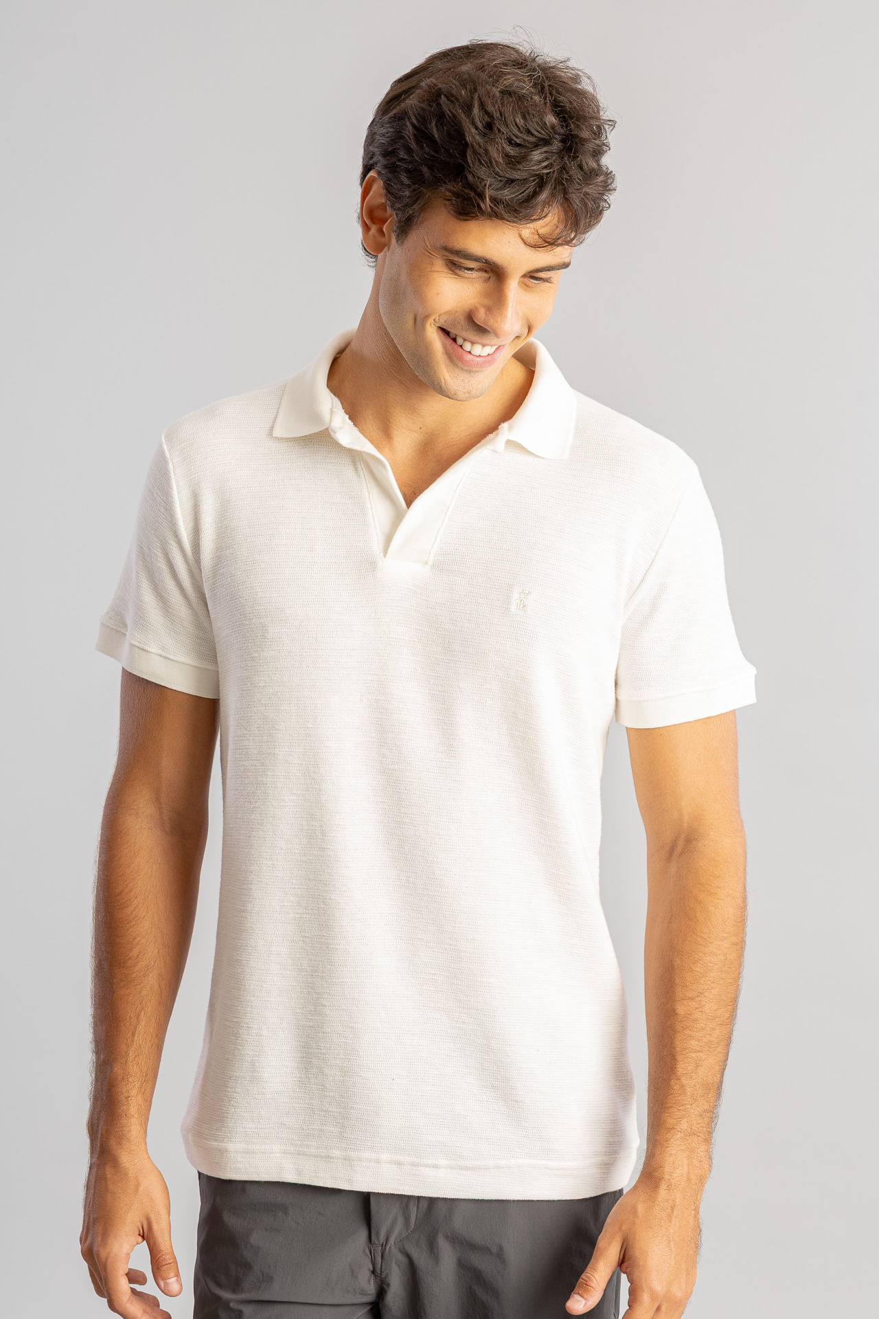 Camisa Polo Tricot Sem Botão S26 - Off White