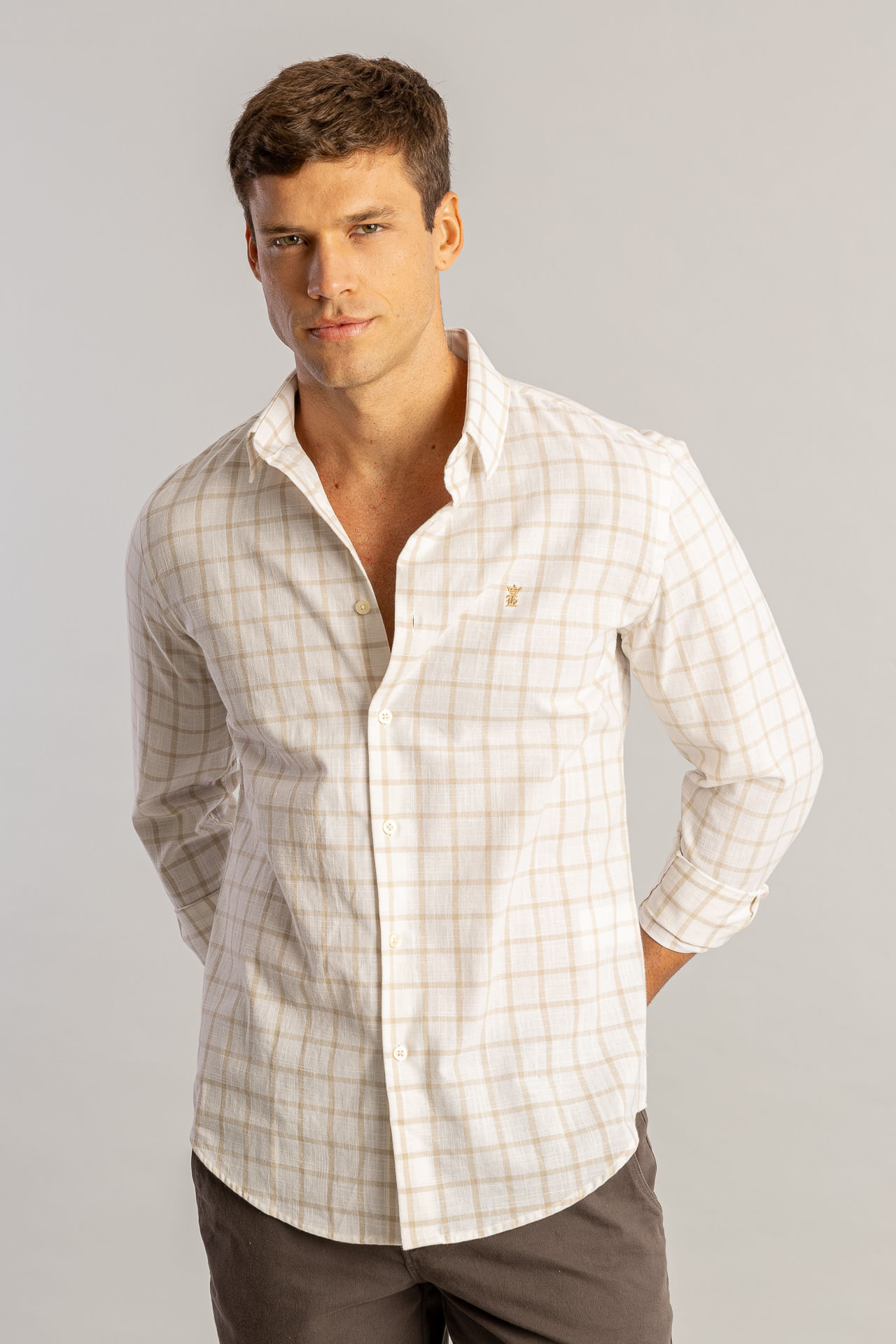 Camisa Quadros Slub S26 - Caqui