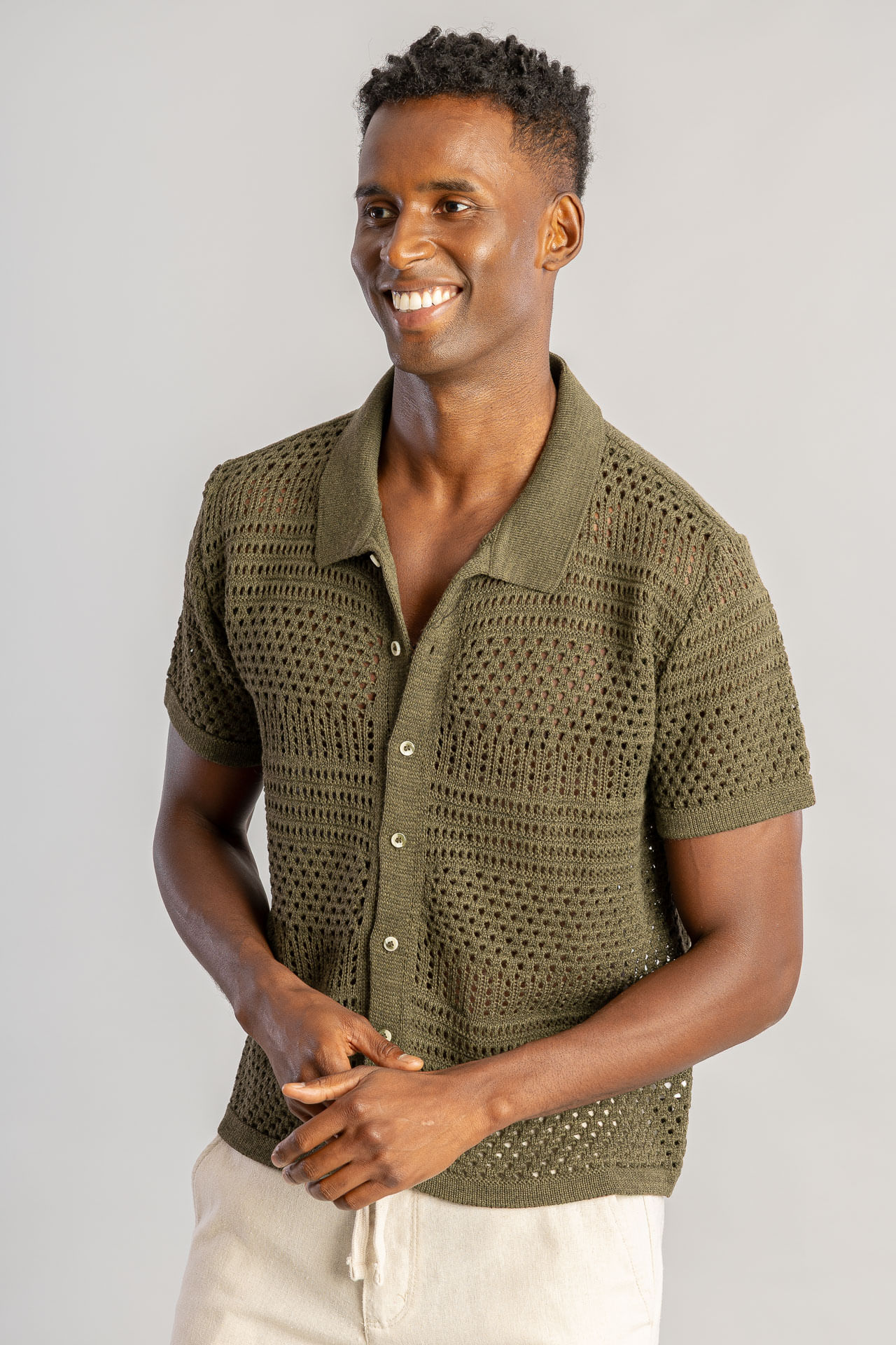 Camisa Tricot Ponto Crochê S26 - Verde Musgo