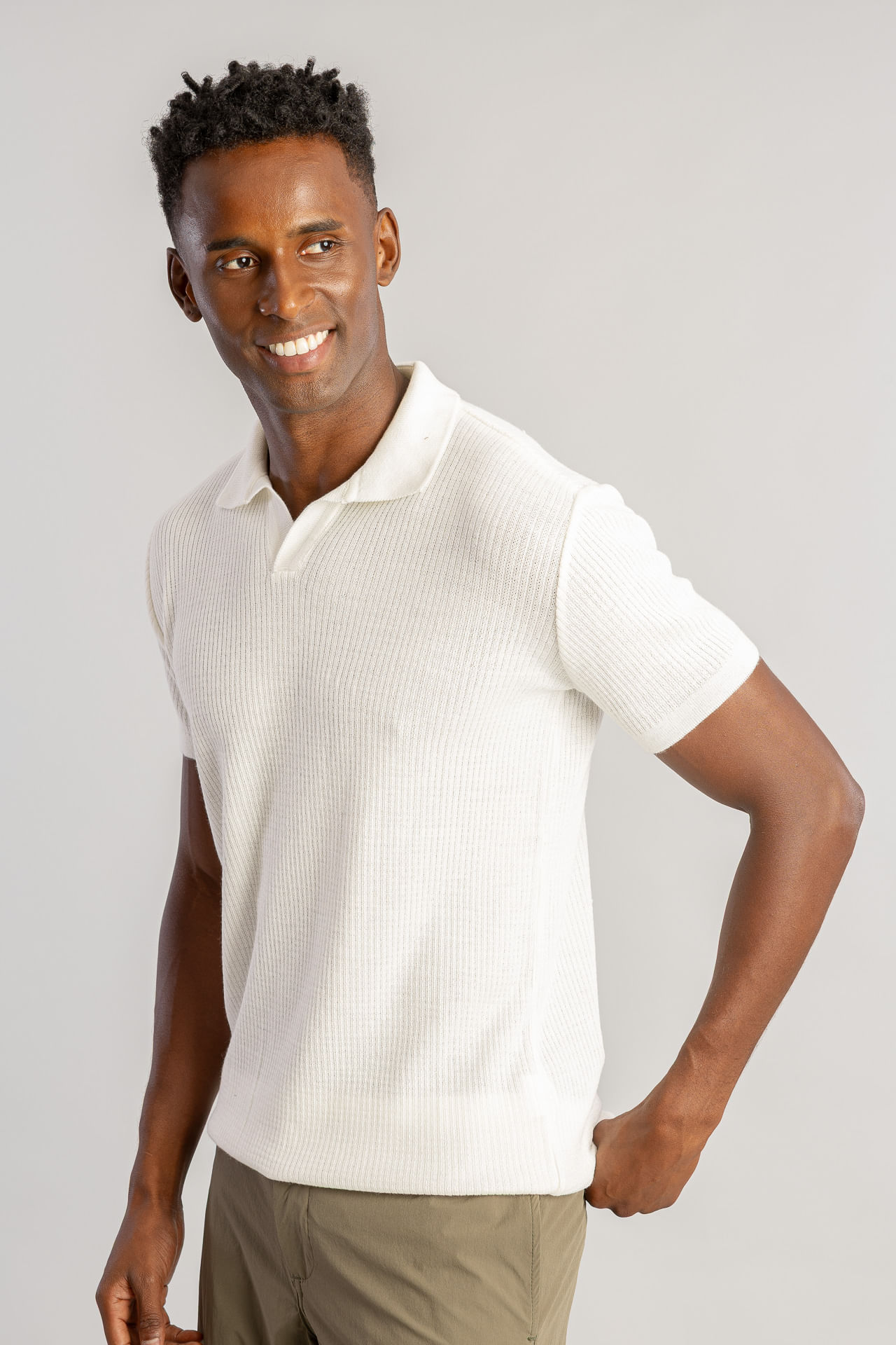 Camisa Polo Tricot Canelado S26 - Off White