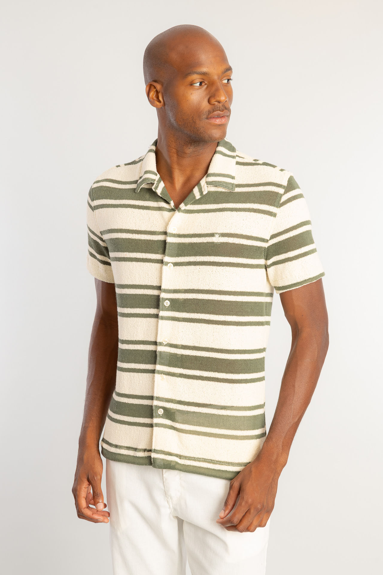 Camisa Tricot Maxi Listras W26 - Verde Militar