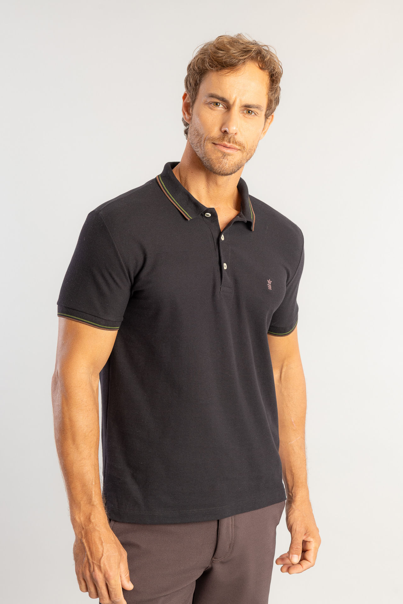 Camisa Polo Frisos Tricolor W26 - Preto