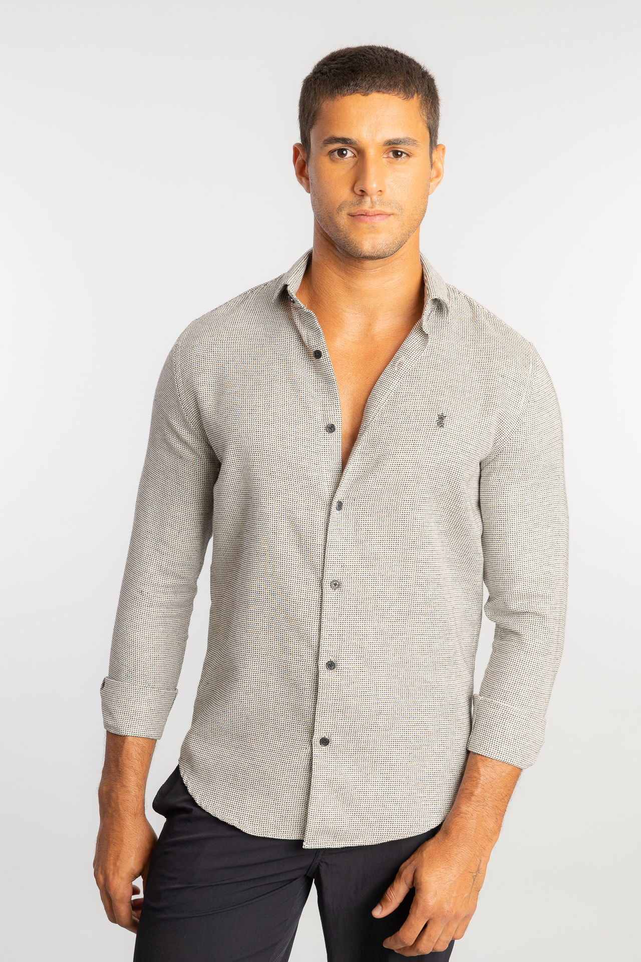 Camisa Ml Setas Bicolor - Cru