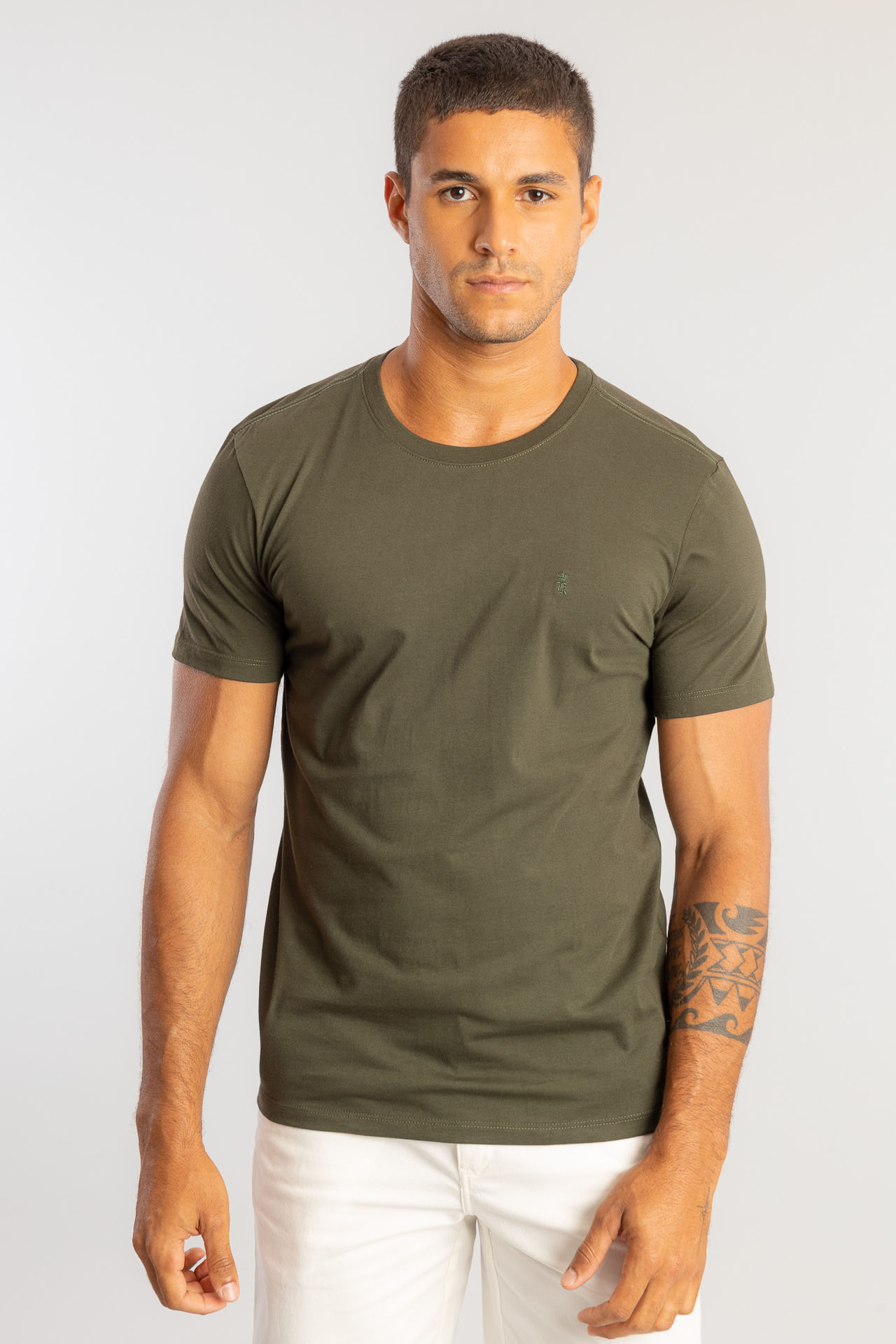 Camiseta De Algodão Gola Careca W26 - Verde Militar