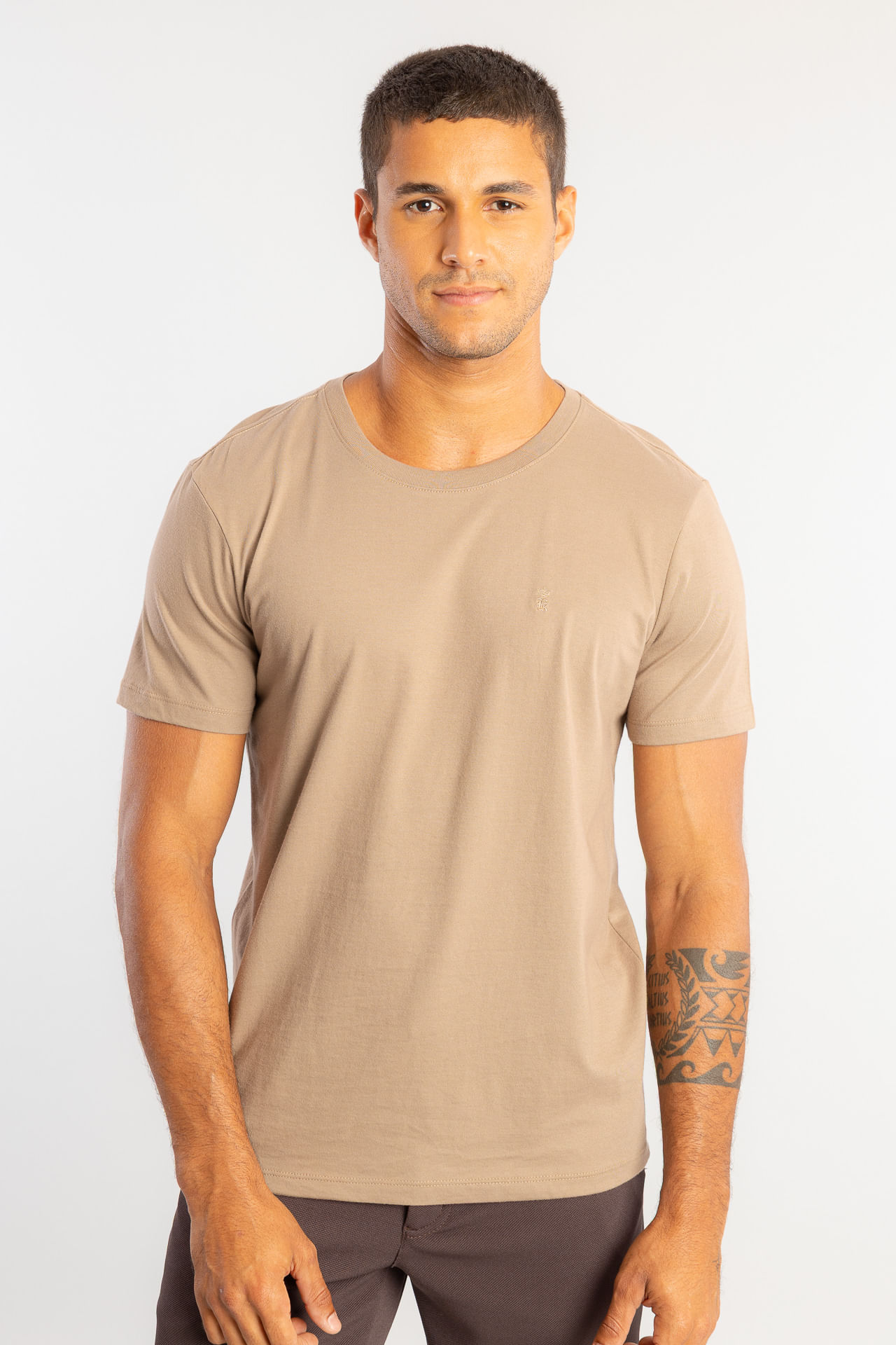 Camiseta De Algodão Gola Careca W26 - Caqui
