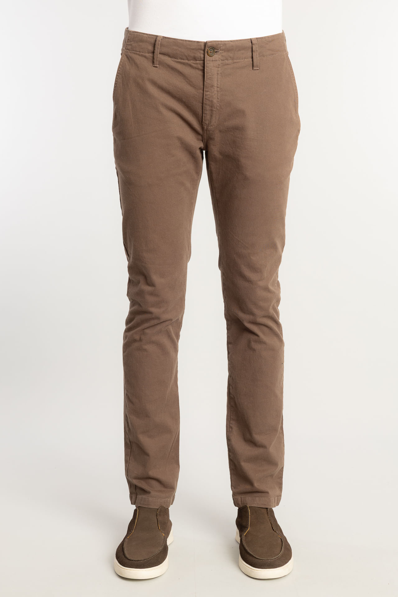 Calça Chino Sarja Elastano W26 - Marrom