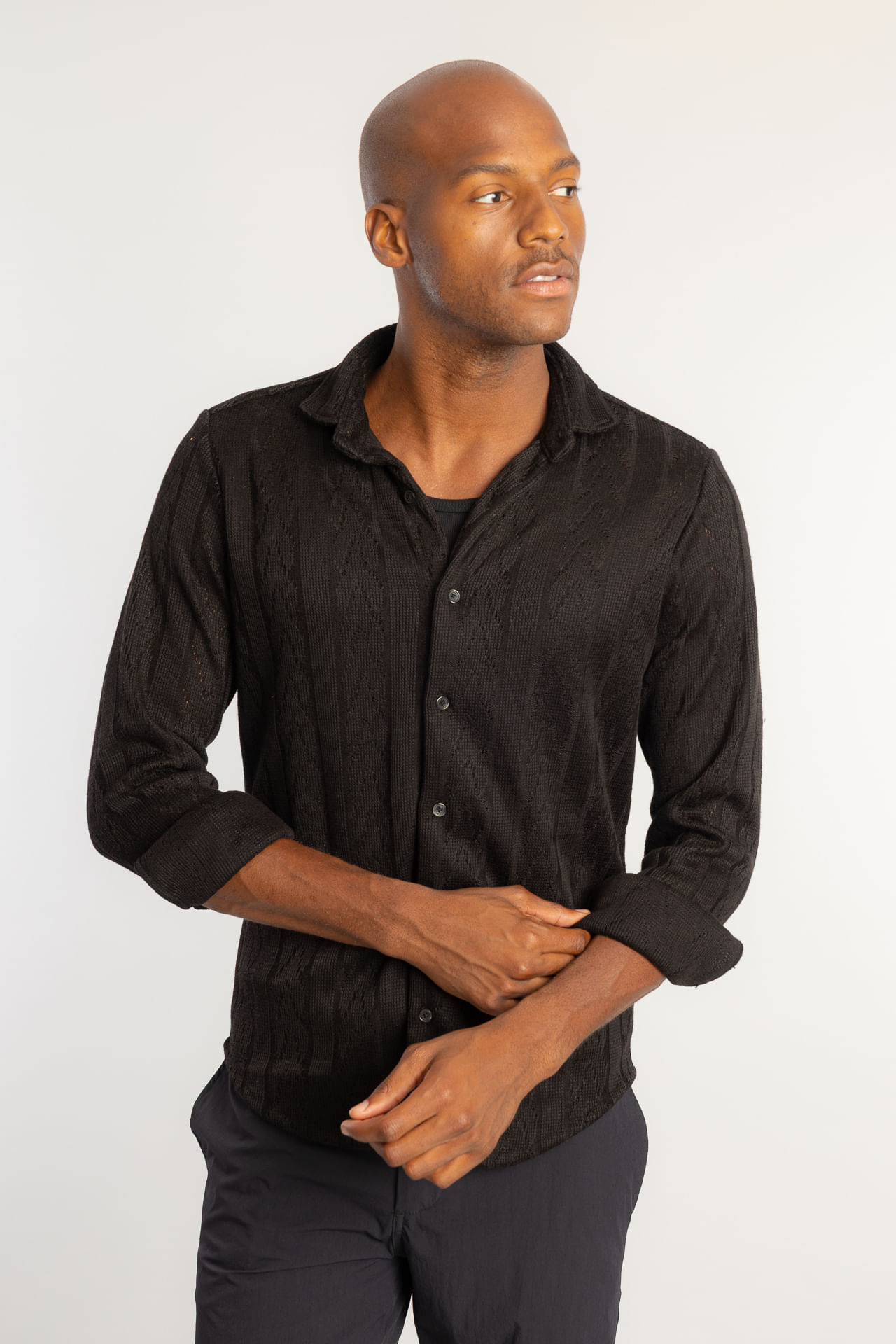 Camisa Overshirt Malha Tricot W26 - Preto