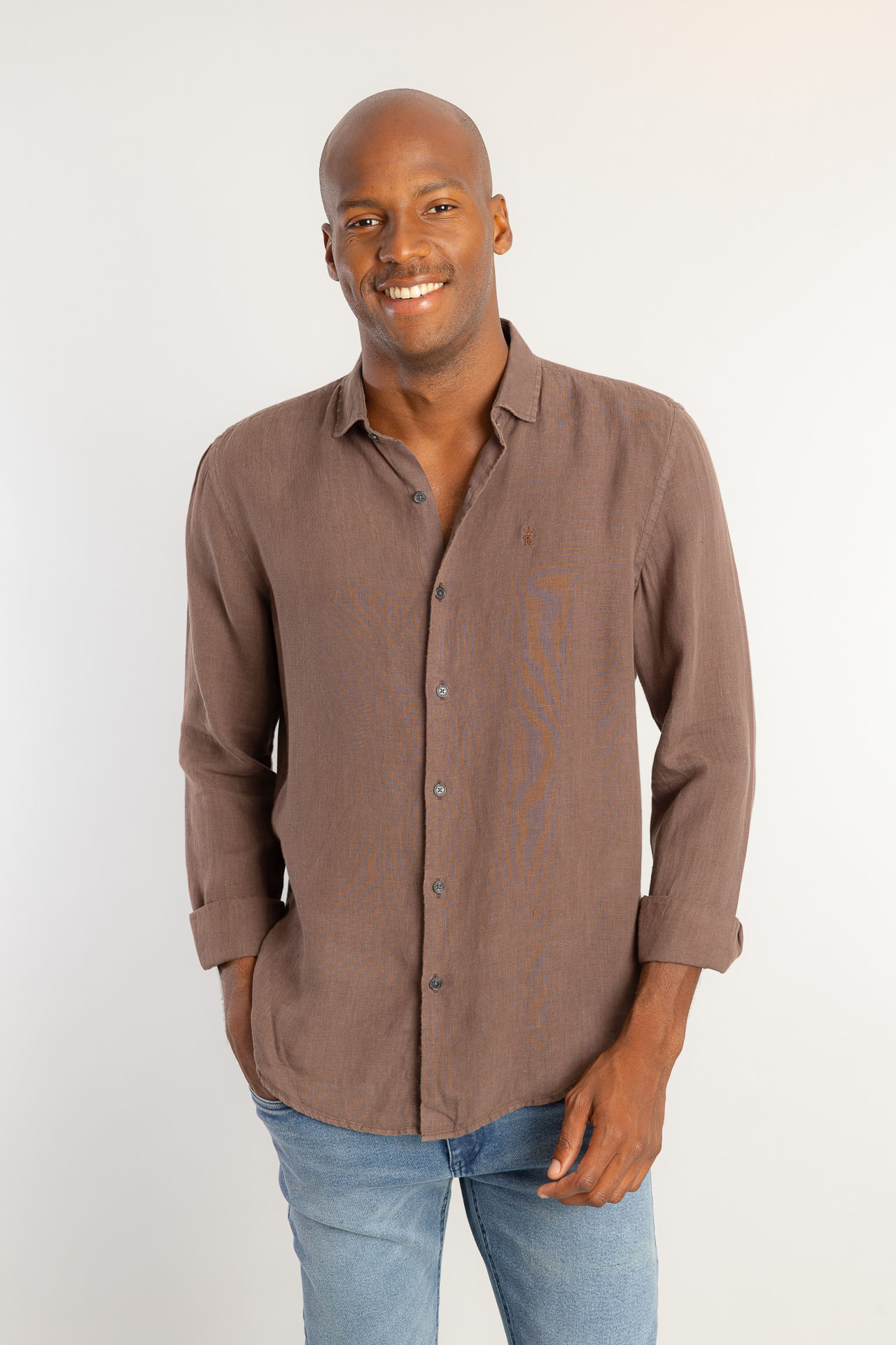 Camisa Linho Puro Tinturado W26 - Marrom