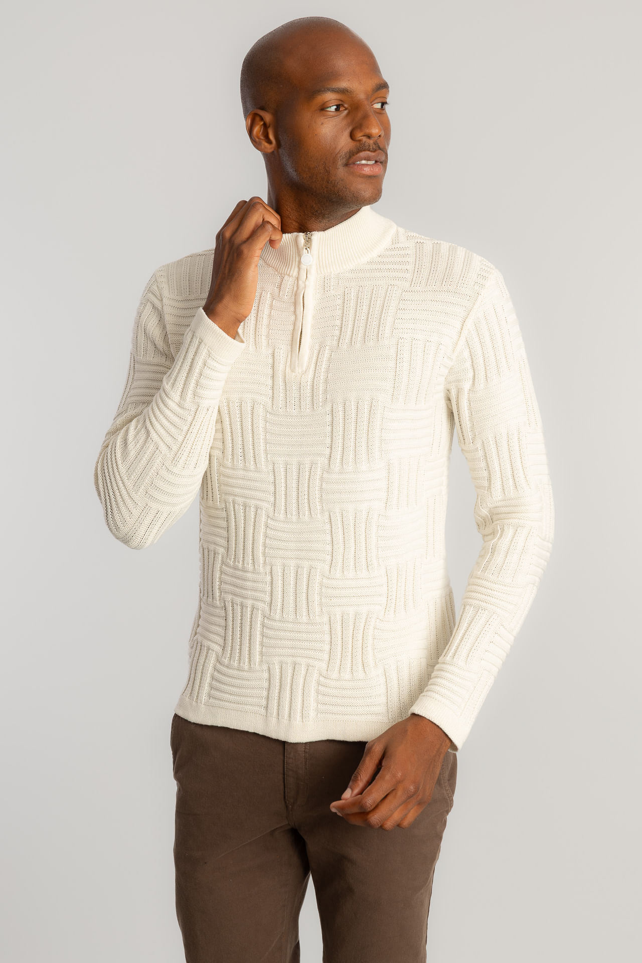 Tricot Tresse Meio Zíper W26 - Off White