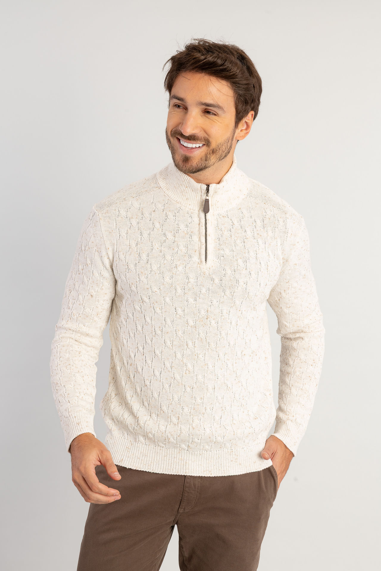 Tricot Tranças Meio Ziper W26 - Off White