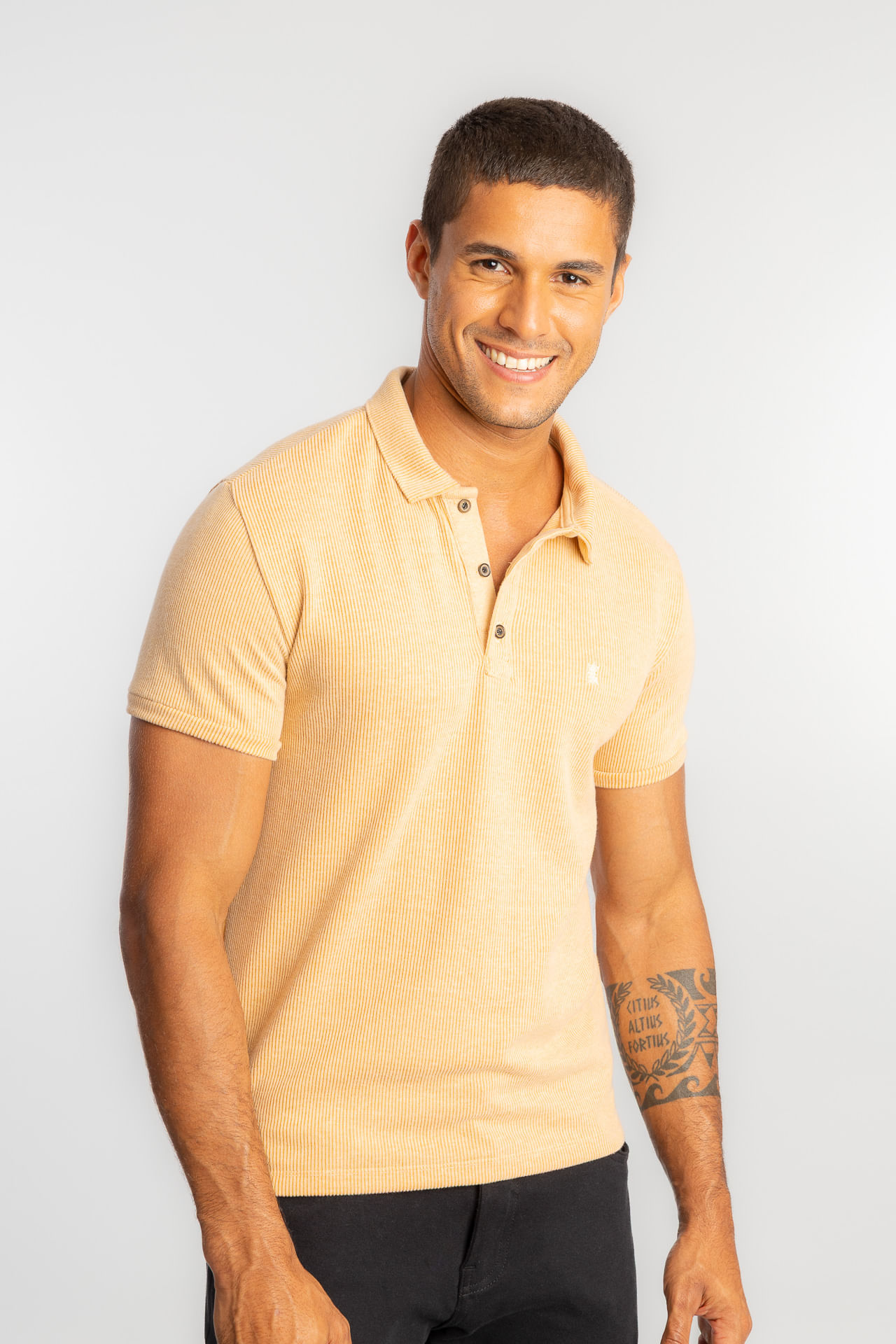 Camisa Polo Malha Tricot Canelado W26 - Caqui