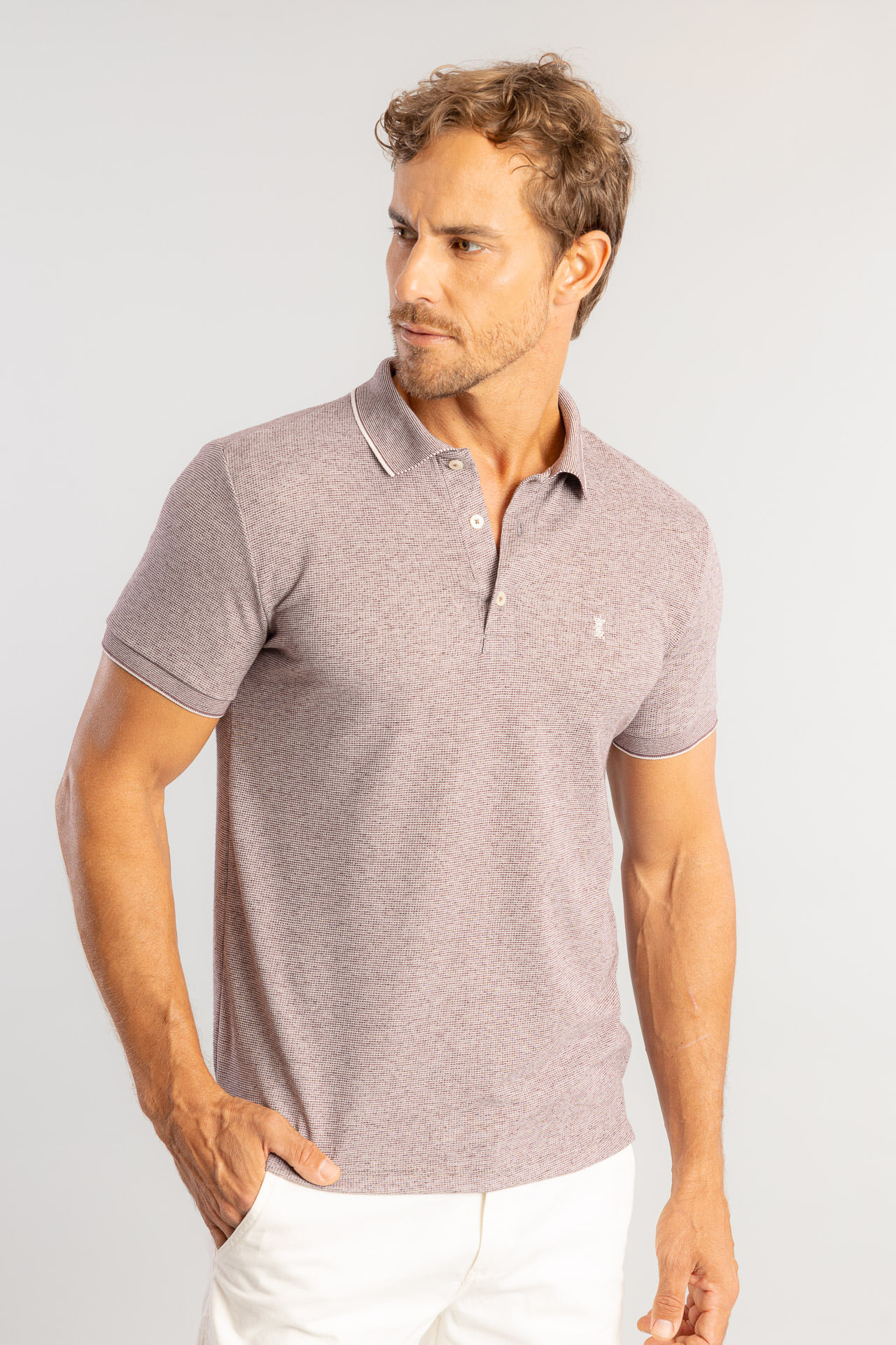 Camisa Polo Desagulhada Frisos W26 - Roxo