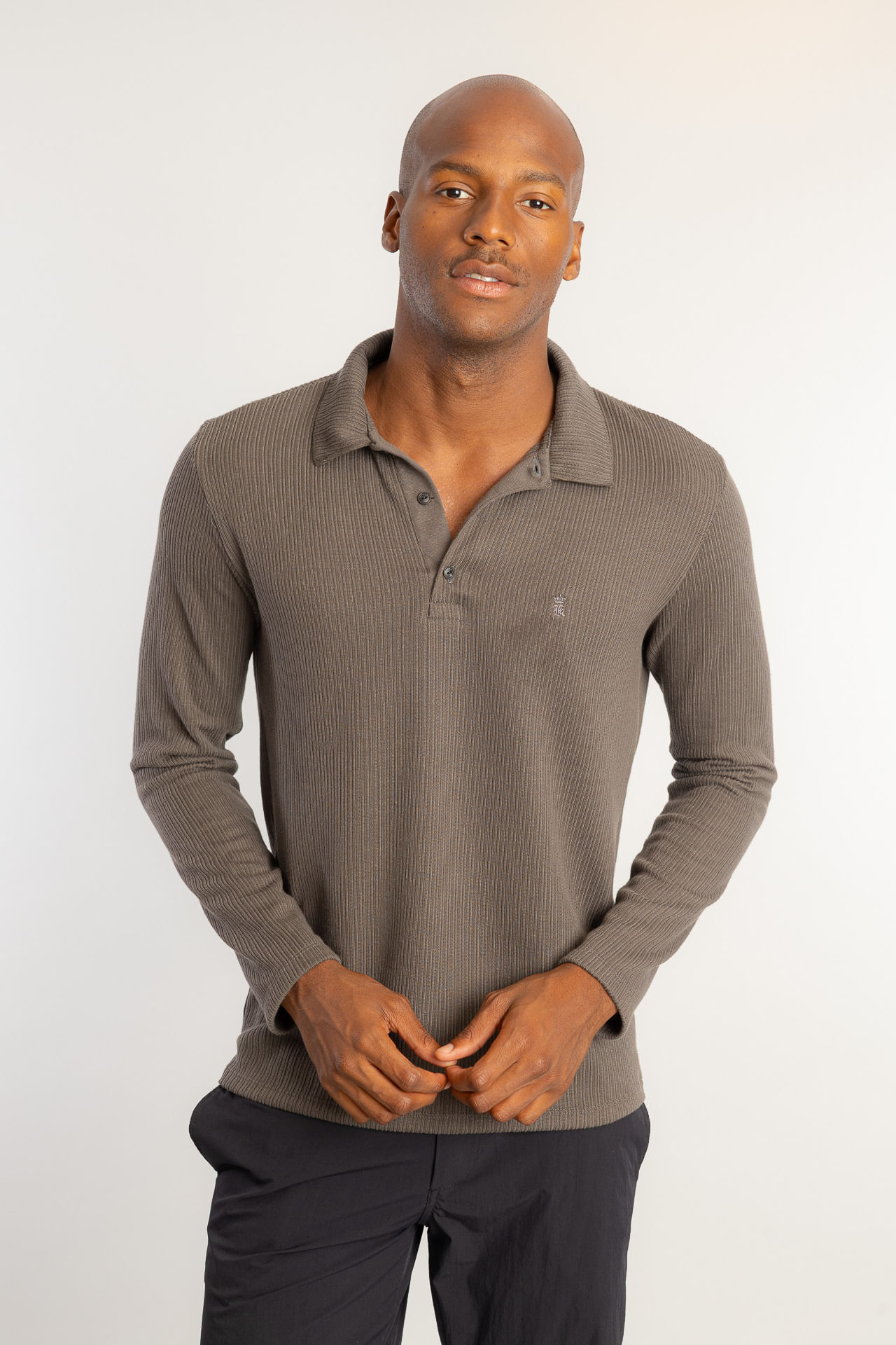Camisa Polo Malha Tricot Canelado W26 - Chumbo