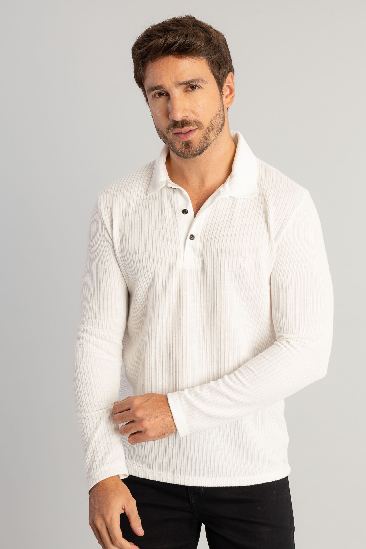 Camisa Polo Malha Tricot Canelado W26 - Off White