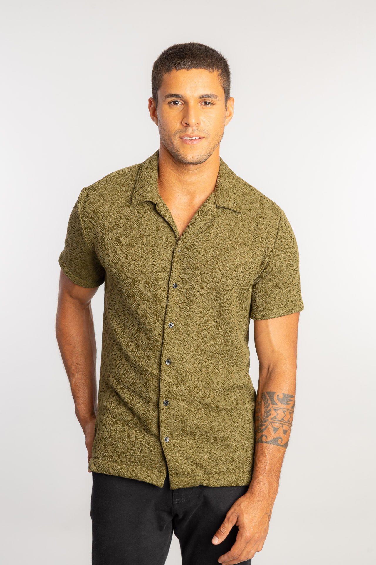 Camisa Tricot Jacquard Prism W26 - Verde Musgo