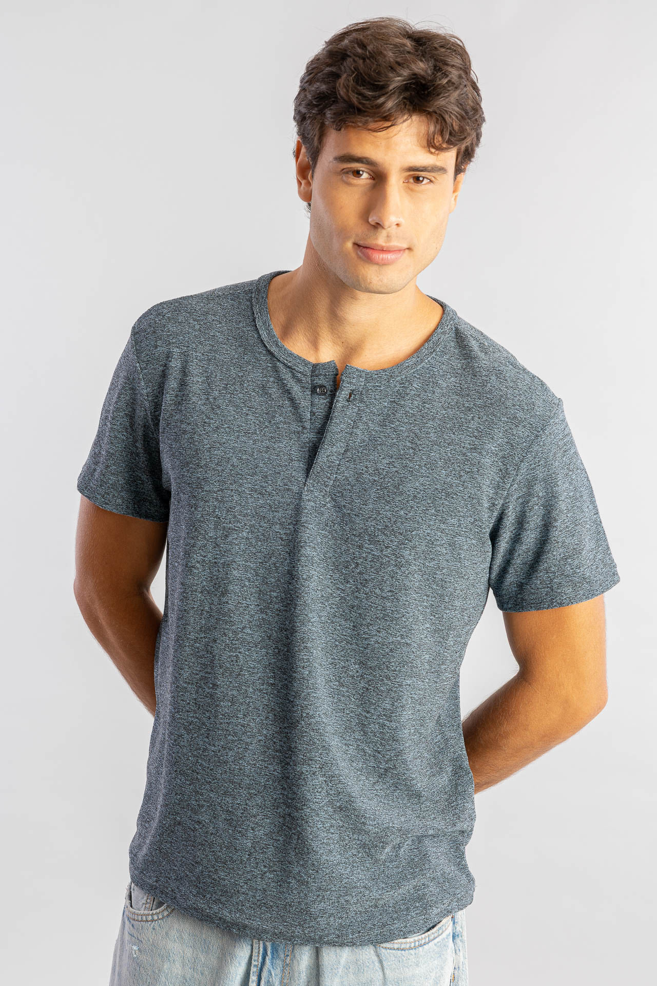 Camiseta Henley Atoalhada - Azul