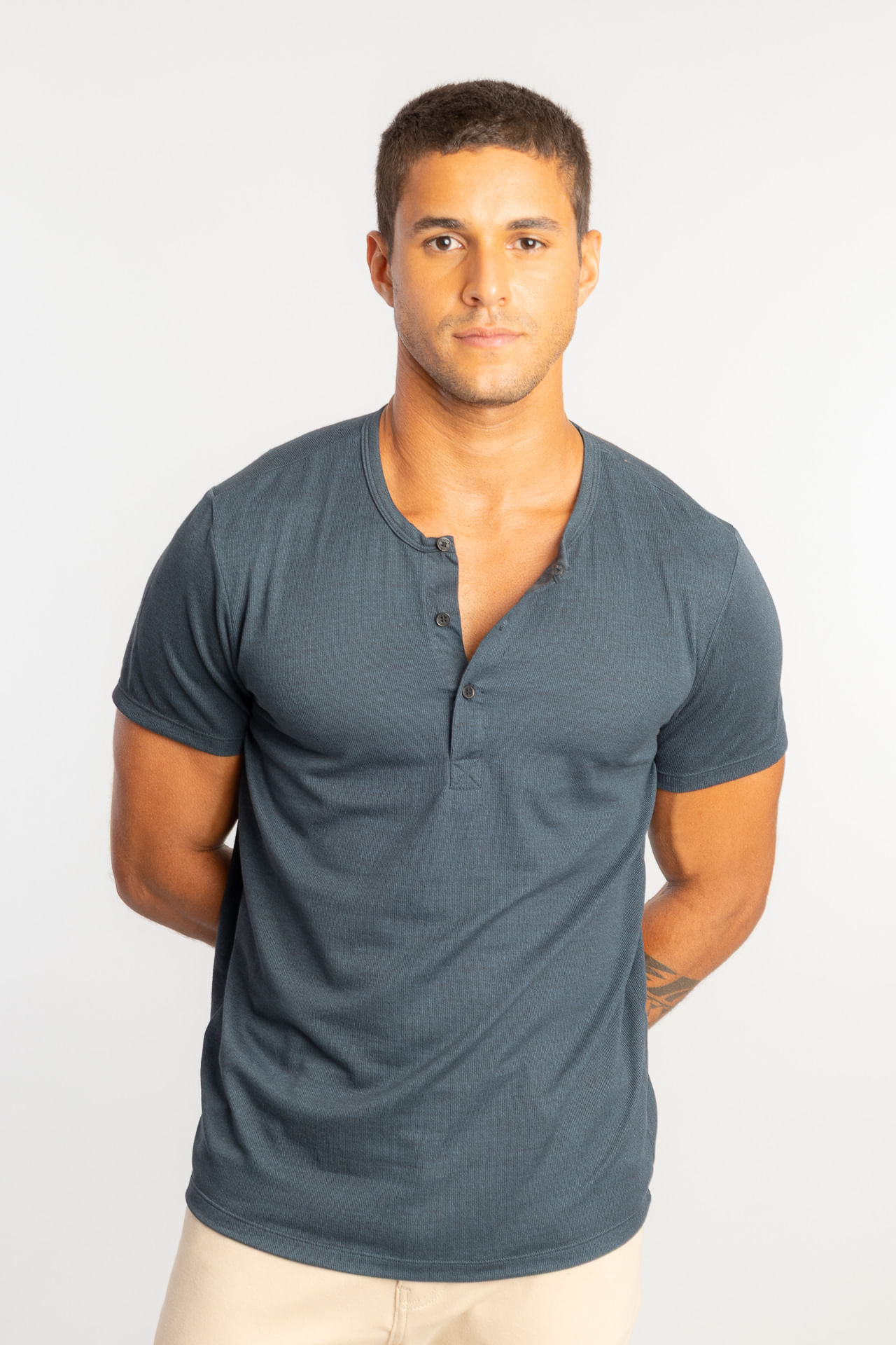 Camiseta Henley Canelada - Marinho