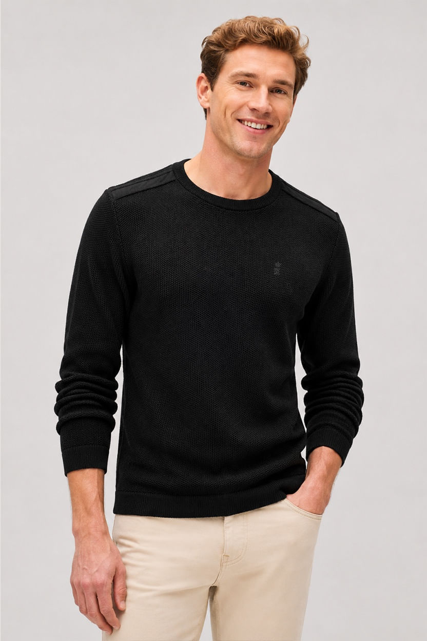 Tricot Detalhe Camurça W26 - Preto