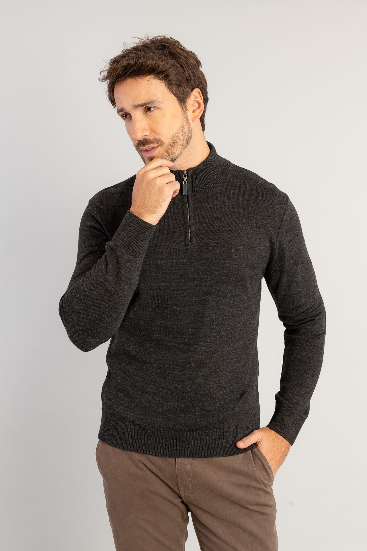 Tricot Meio Zíper W26 - Off Black