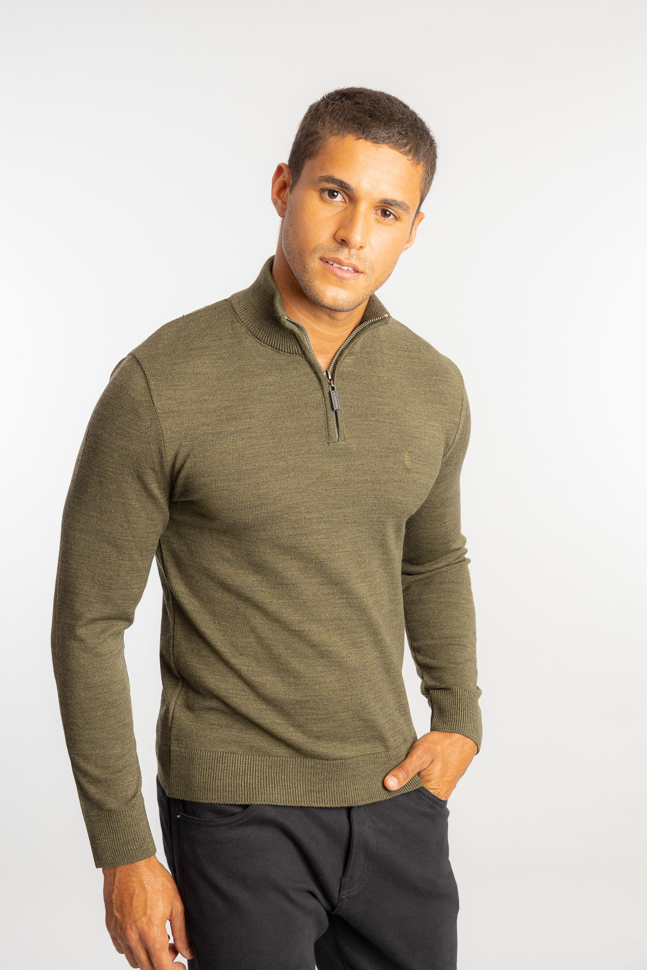 Tricot Meio Zíper W26 - Verde Musgo