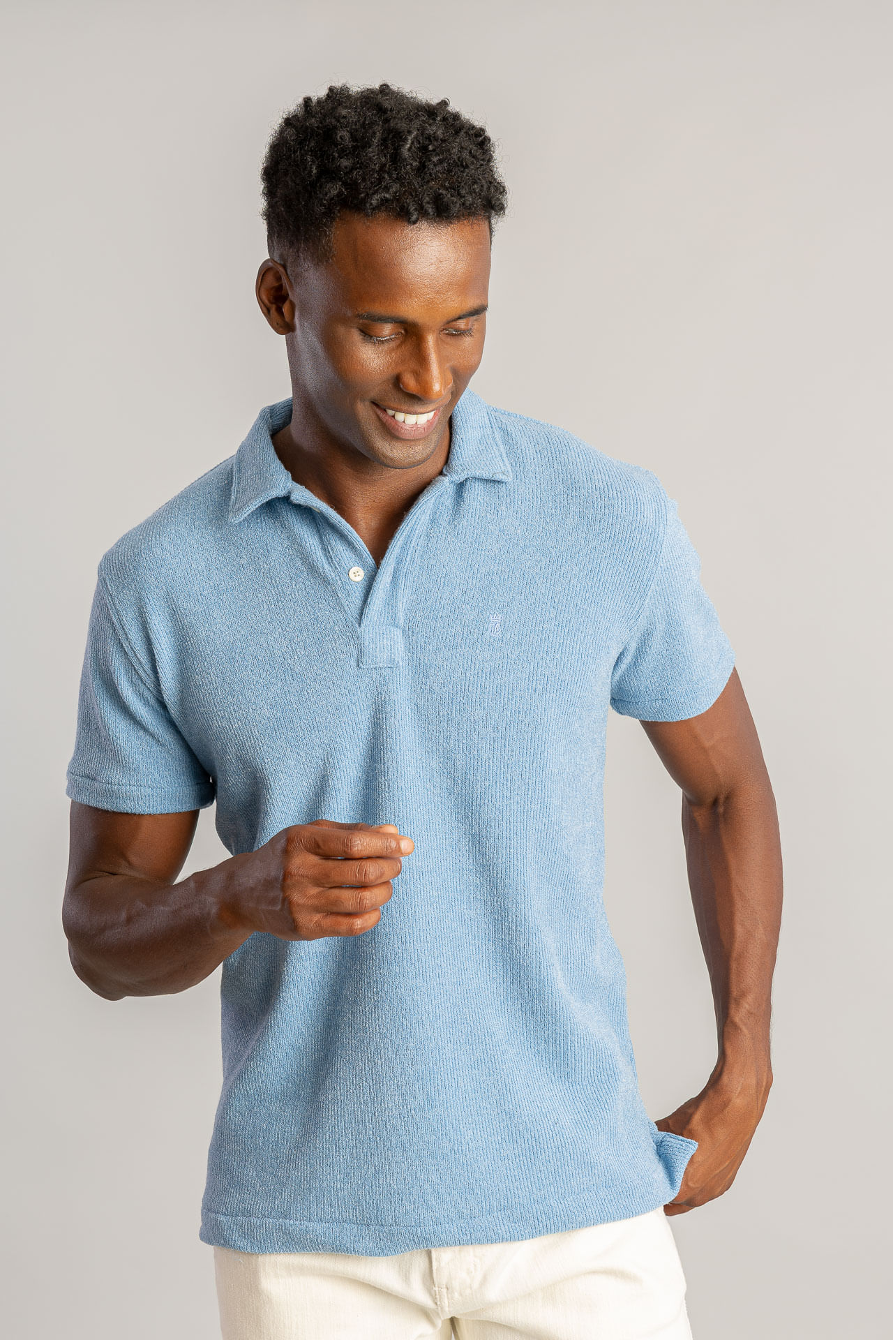 Camisa Polo Atoalhada 2 Botões - Azul