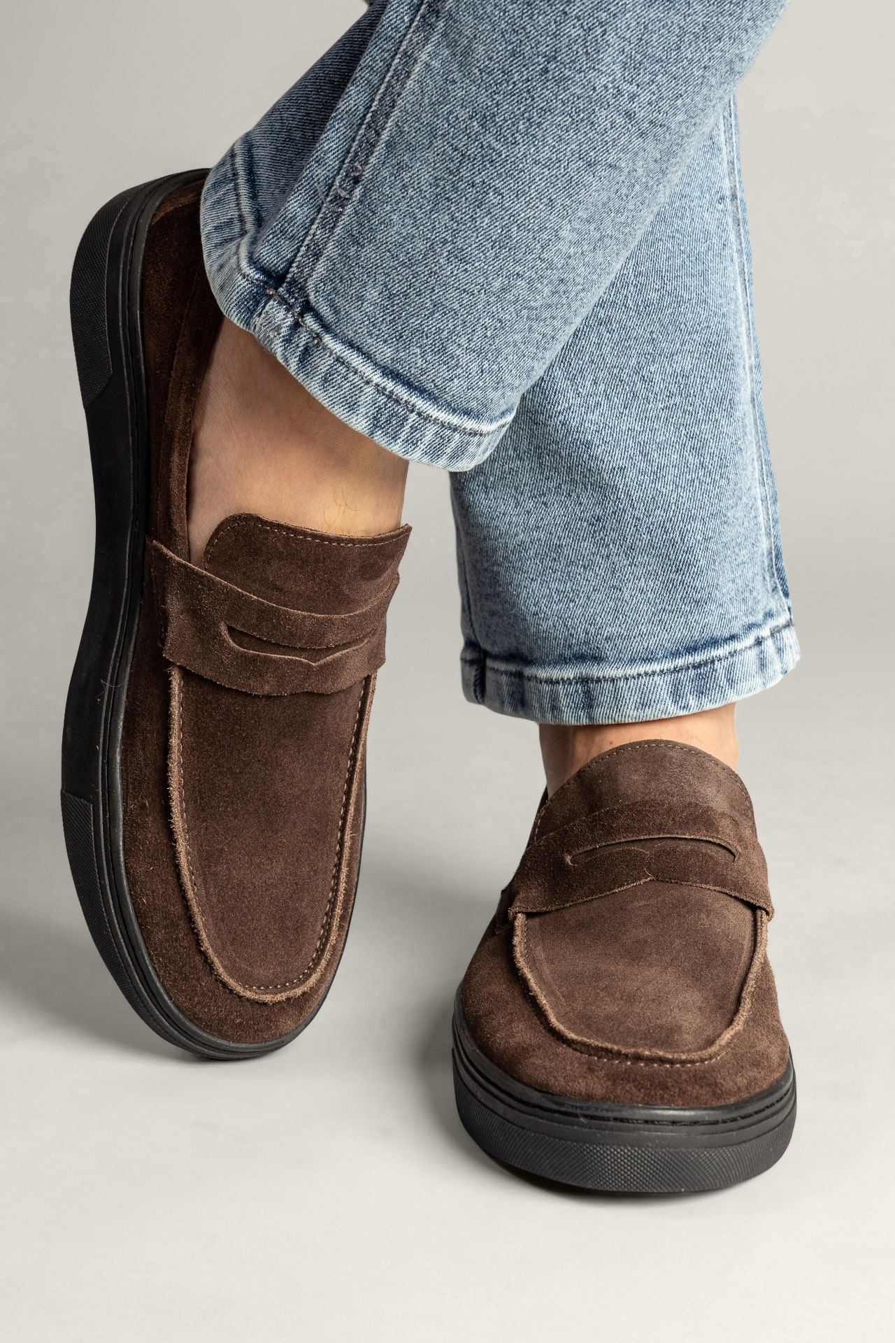 Sapato Mocassim Loafer Brown And Black - Café