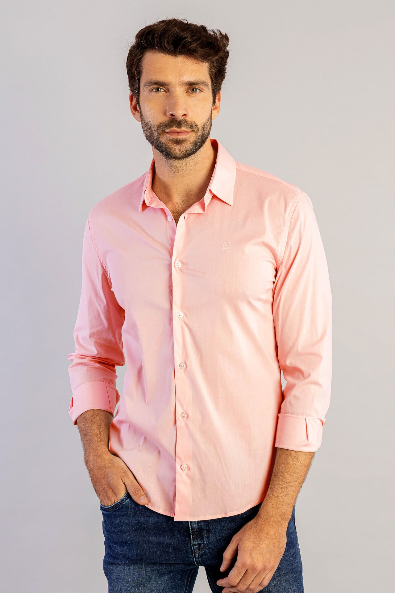 Camisa Tricoline Lisa Office - Rosa Claro