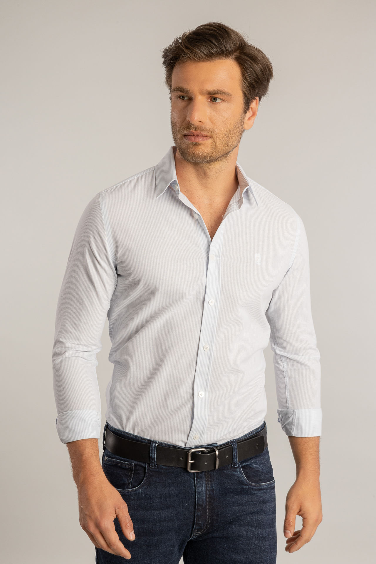 Camisa Oxford Mini Listras S27 - Azul Claro
